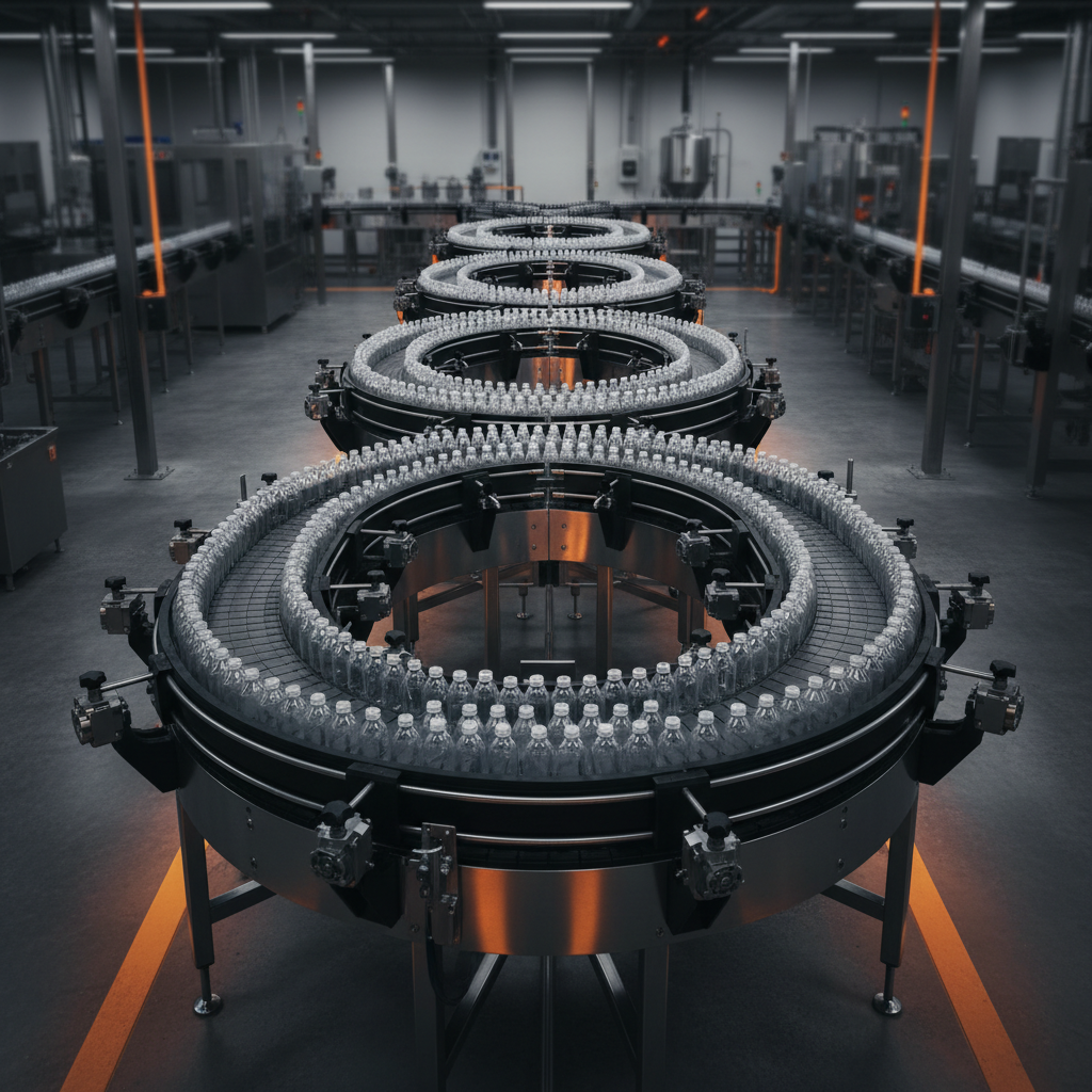 Multi-lane serpentine recirculating accumulator with mat-top chain lanes folded back on themselves and filled with upright containers